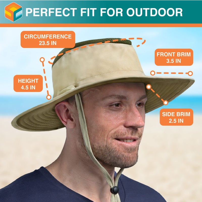 Suncube SUN CUBE Wide Brim Sun Hat for Men Outdoor, Women Sun Protection Safari Hat, Hiking Boonie Hat UV, Fishing Summer Hat for Beach Camping UPF 50+, Tan Beige - Image 5